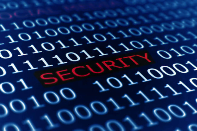 Security Security Schriftzug zwischen Nullen und Einsen