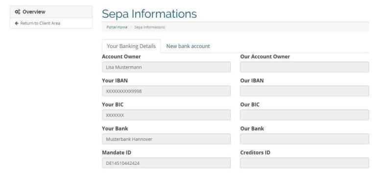 Kundenbereich des SEPA Lastschrift Modul