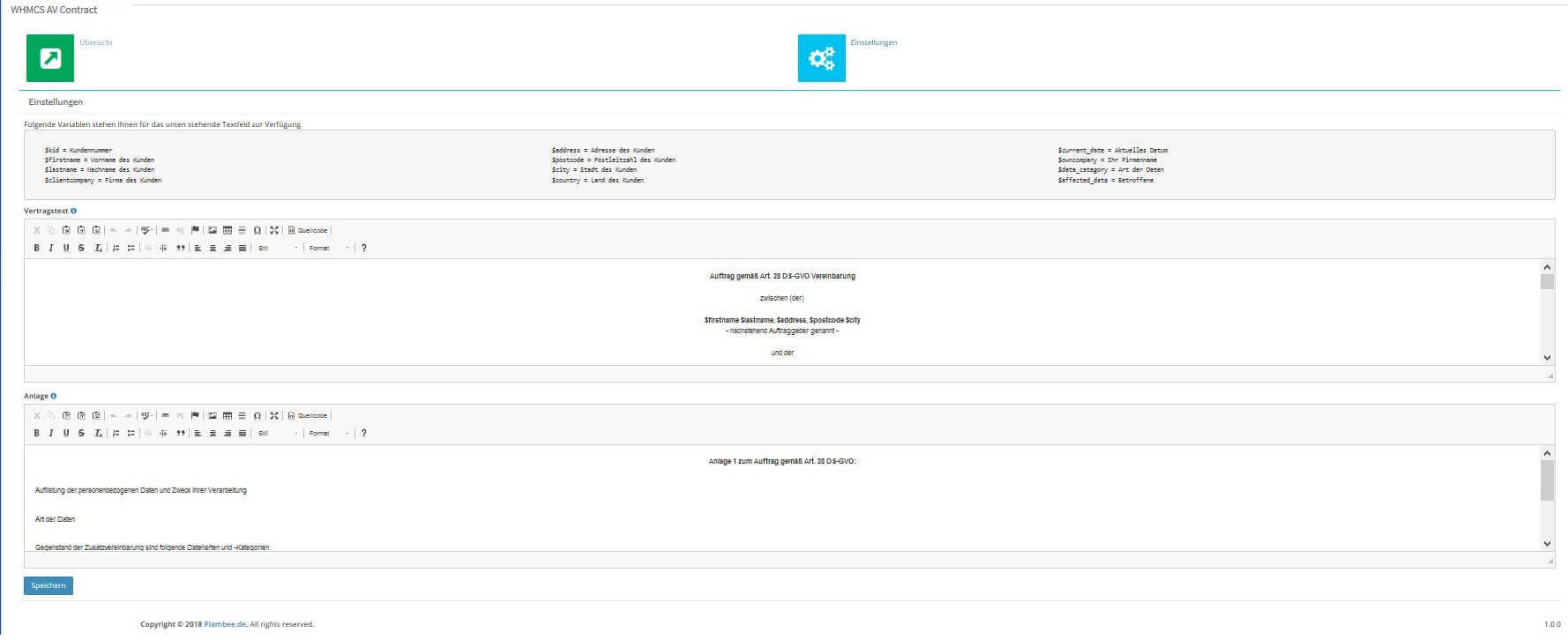 Konfiguration AV Contract Modul