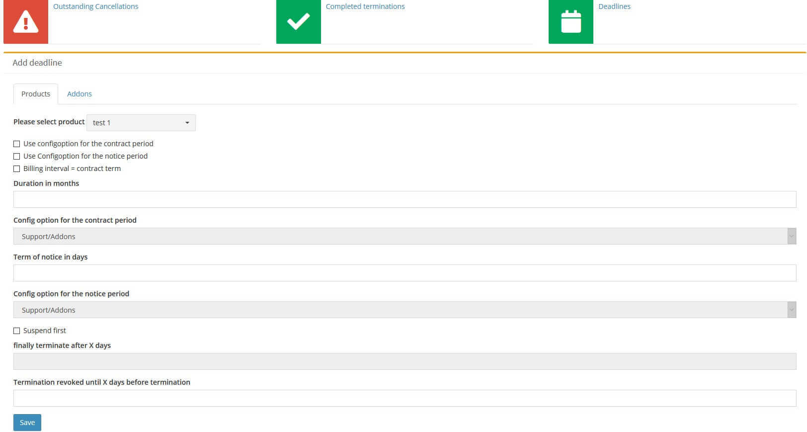 Einstellungen des Cancellation Manager