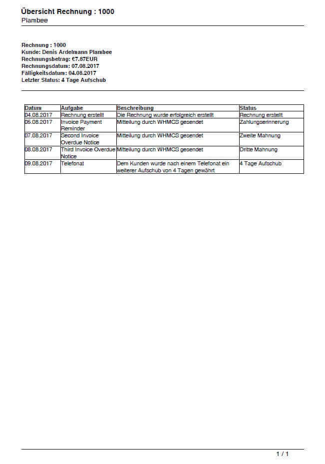 PDF Export des Overdue Invoice Overview Modul