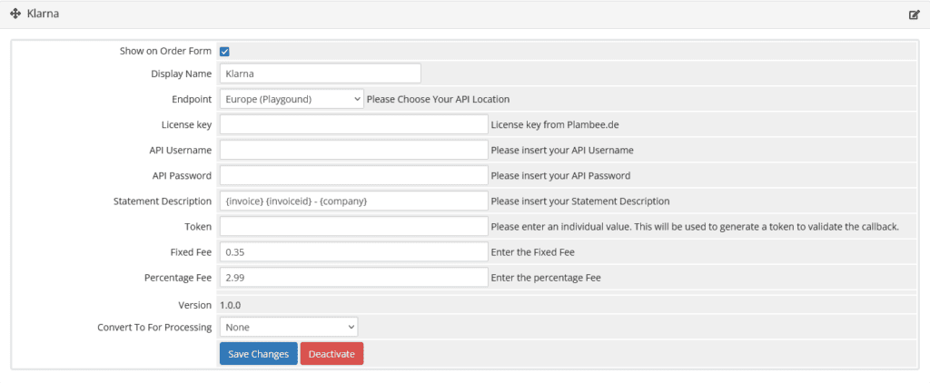 Klarna WHMCS Gateway