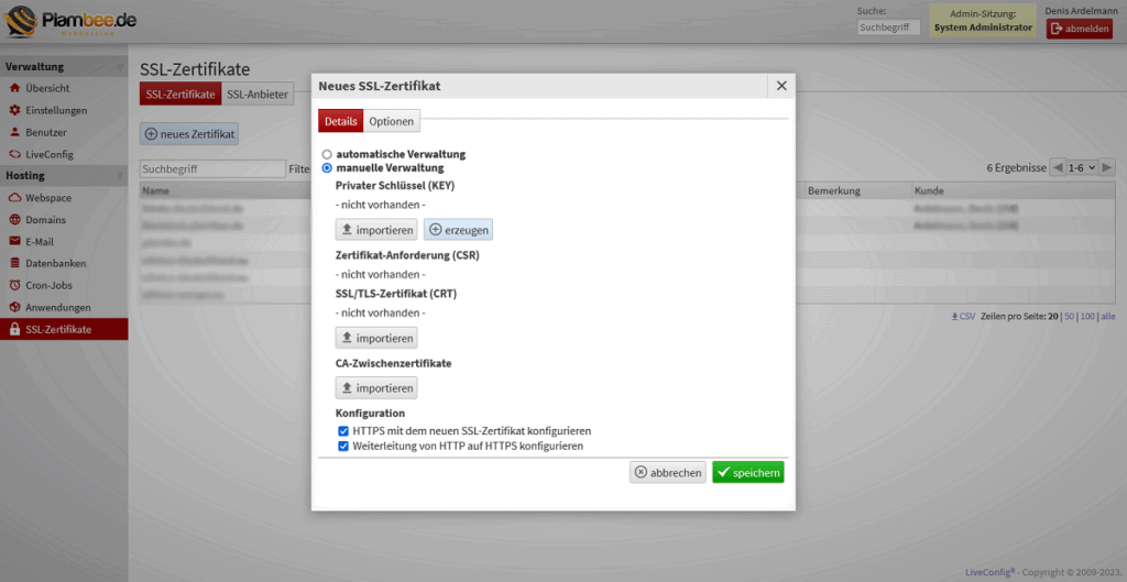 LiveConfig CSR erstellen