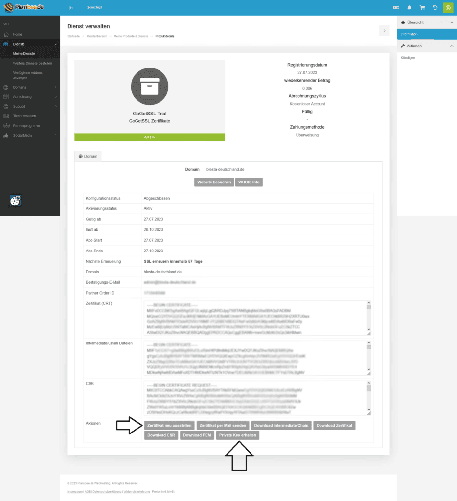 Details des SSL Zertifikats