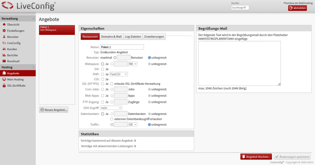 Liveconfig Angebot erstellen